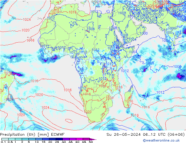 Z500/Rain (+SLP)/Z850 ECMWF dom 26.05.2024 12 UTC