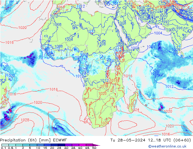 Z500/Rain (+SLP)/Z850 ECMWF Út 28.05.2024 18 UTC