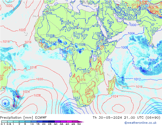 Srážky ECMWF Čt 30.05.2024 00 UTC