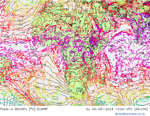 Theta-e 850hPa ECMWF Su 26.05.2024 12 UTC