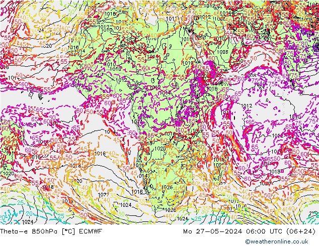 Theta-e 850гПа ECMWF пн 27.05.2024 06 UTC