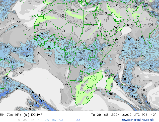 RH 700 hPa ECMWF Ter 28.05.2024 00 UTC