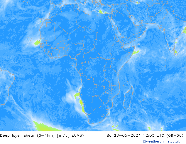 Deep layer shear (0-1km) ECMWF Su 26.05.2024 12 UTC