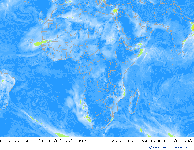 Deep layer shear (0-1km) ECMWF ma 27.05.2024 06 UTC