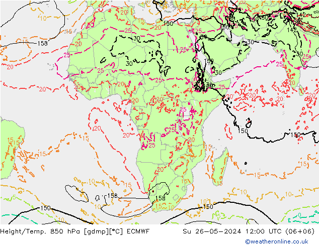 Z500/Rain (+SLP)/Z850 ECMWF dom 26.05.2024 12 UTC