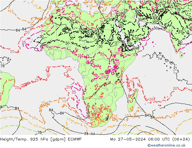 Height/Temp. 925 hPa ECMWF Mo 27.05.2024 06 UTC