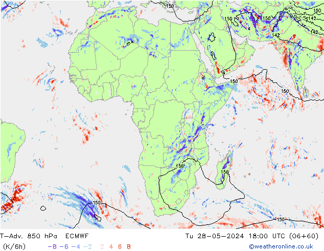 T-Adv. 850 hPa ECMWF Tu 28.05.2024 18 UTC