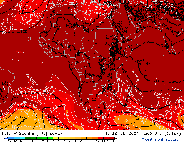 Theta-W 850гПа ECMWF вт 28.05.2024 12 UTC