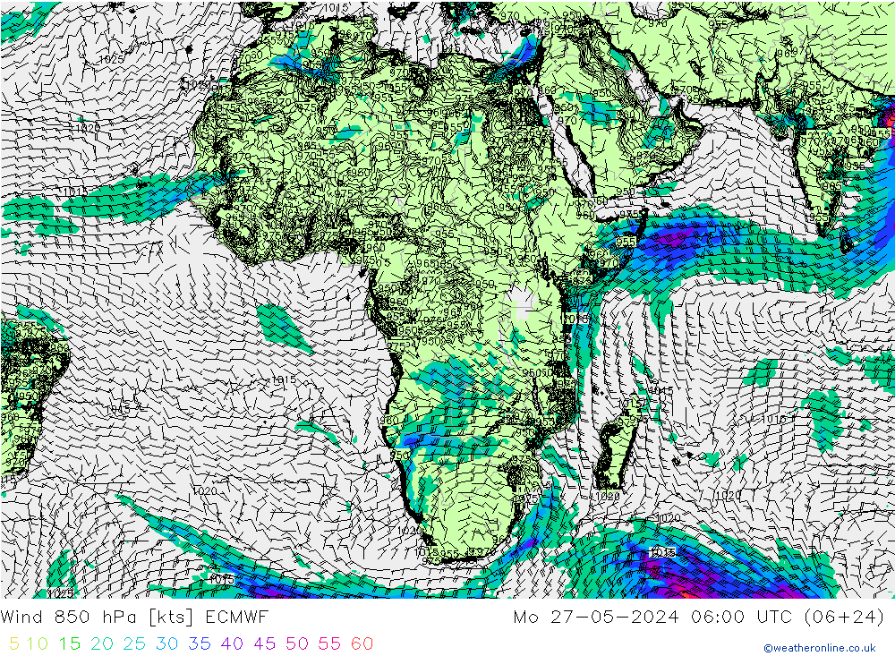 Vent 850 hPa ECMWF lun 27.05.2024 06 UTC