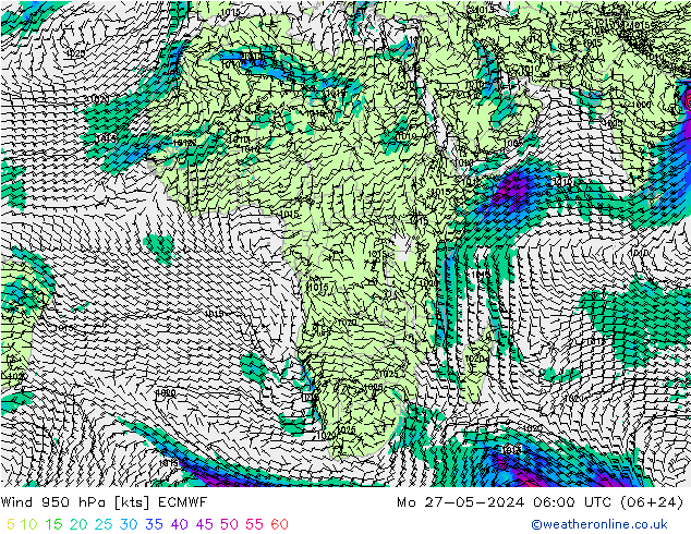 Rüzgar 950 hPa ECMWF Pzt 27.05.2024 06 UTC