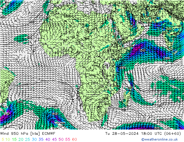 Wind 950 hPa ECMWF Tu 28.05.2024 18 UTC