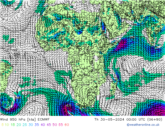 Rüzgar 950 hPa ECMWF Per 30.05.2024 00 UTC