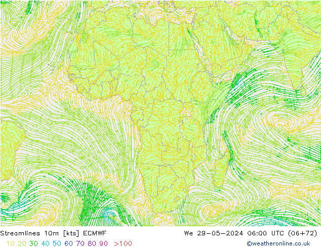 Streamlines 10m ECMWF St 29.05.2024 06 UTC