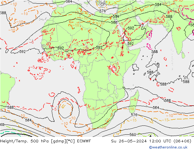 Z500/Rain (+SLP)/Z850 ECMWF dom 26.05.2024 12 UTC