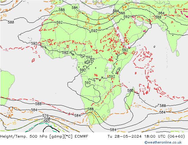 Z500/Rain (+SLP)/Z850 ECMWF Út 28.05.2024 18 UTC