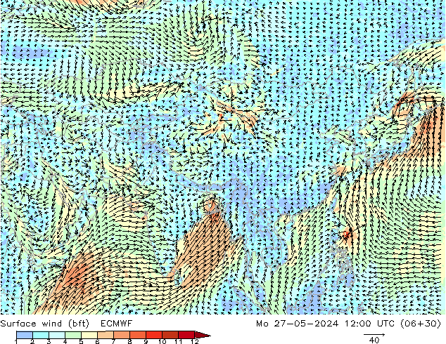 Surface wind (bft) ECMWF Po 27.05.2024 12 UTC