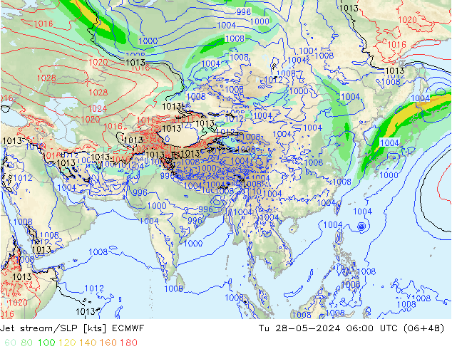 Jet stream/SLP ECMWF Tu 28.05.2024 06 UTC