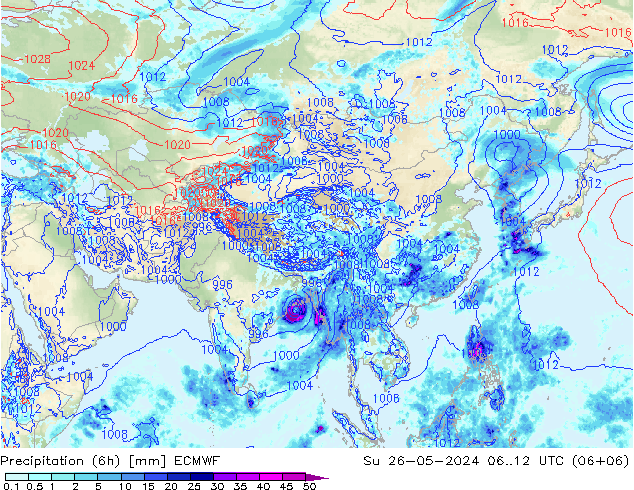 Z500/Rain (+SLP)/Z850 ECMWF Dom 26.05.2024 12 UTC