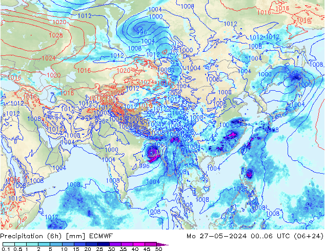 Z500/Rain (+SLP)/Z850 ECMWF Mo 27.05.2024 06 UTC