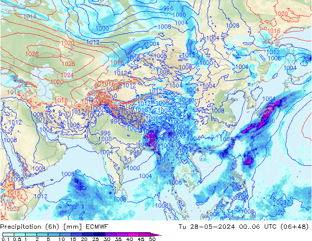 Z500/Rain (+SLP)/Z850 ECMWF Út 28.05.2024 06 UTC