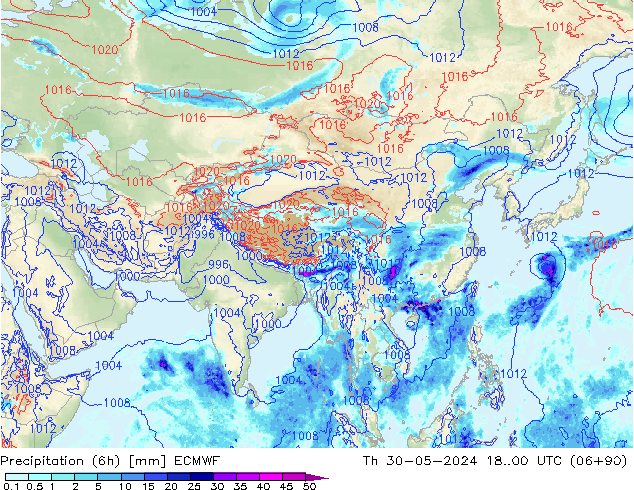 Precipitación (6h) ECMWF jue 30.05.2024 00 UTC