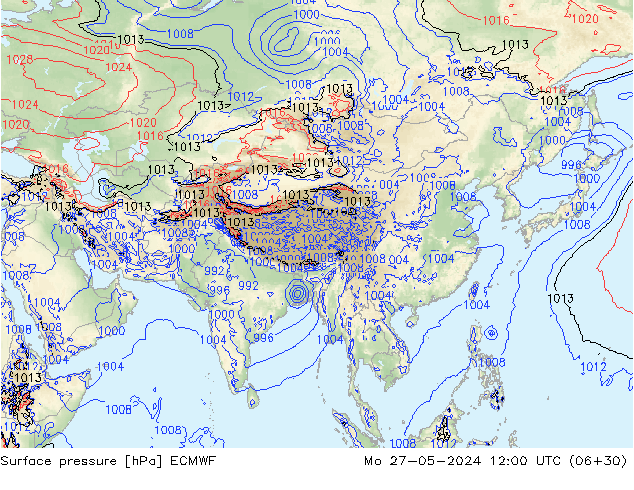 Surface pressure ECMWF Mo 27.05.2024 12 UTC