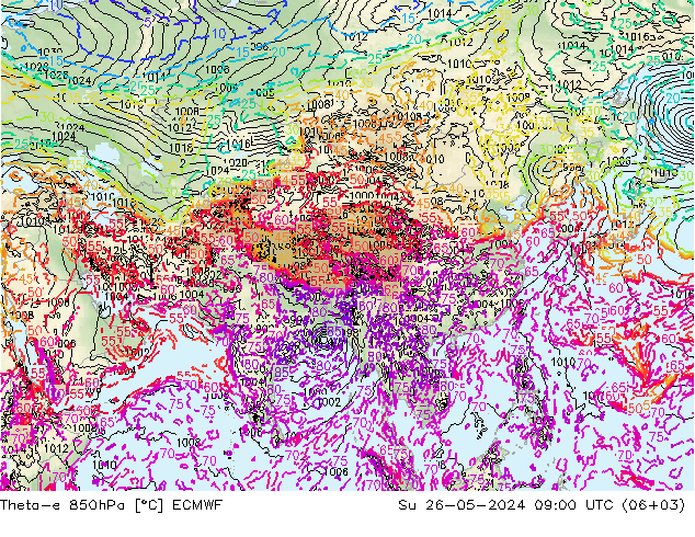 Theta-e 850гПа ECMWF Вс 26.05.2024 09 UTC