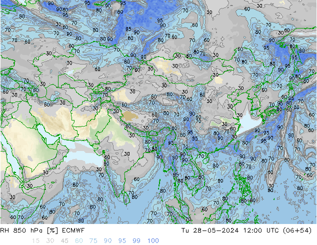 RH 850 hPa ECMWF Tu 28.05.2024 12 UTC