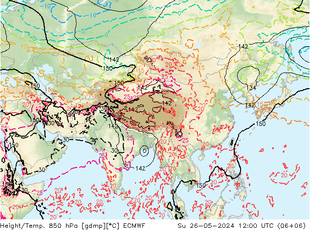 Z500/Rain (+SLP)/Z850 ECMWF dom 26.05.2024 12 UTC