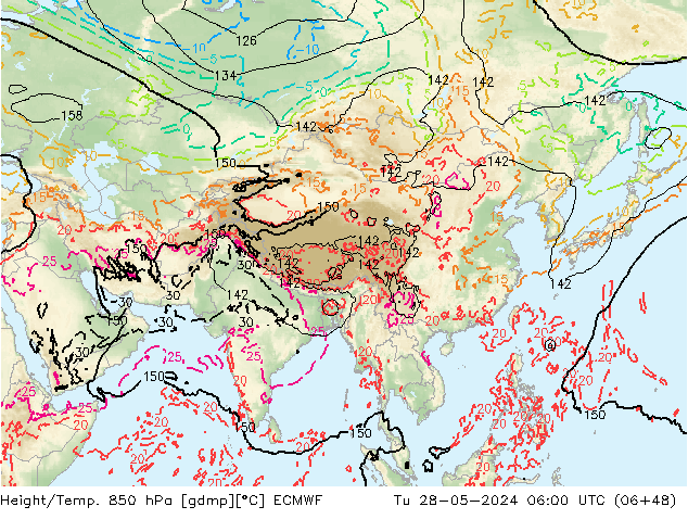 Z500/Rain (+SLP)/Z850 ECMWF Út 28.05.2024 06 UTC