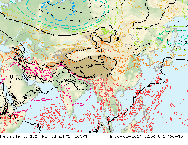 Height/Temp. 850 hPa ECMWF czw. 30.05.2024 00 UTC