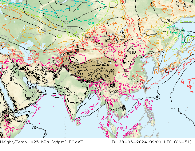 Yükseklik/Sıc. 925 hPa ECMWF Sa 28.05.2024 09 UTC