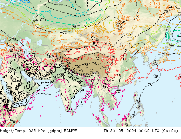 Height/Temp. 925 hPa ECMWF czw. 30.05.2024 00 UTC