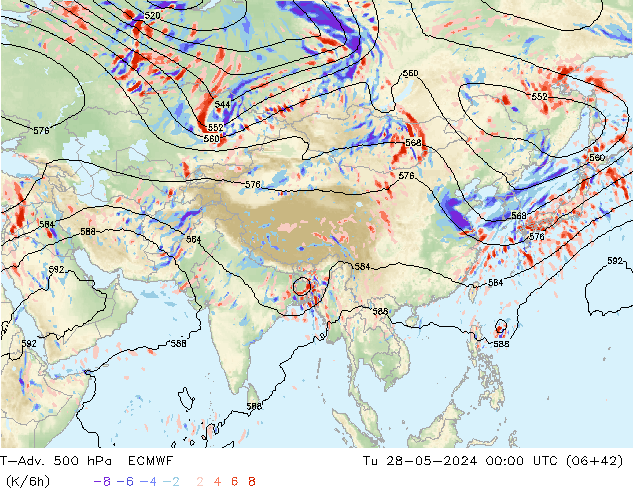 T-Adv. 500 hPa ECMWF Sa 28.05.2024 00 UTC