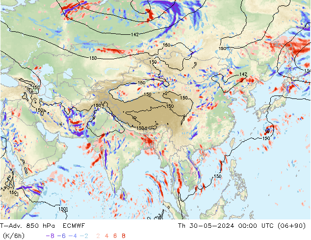 T-Adv. 850 hPa ECMWF czw. 30.05.2024 00 UTC