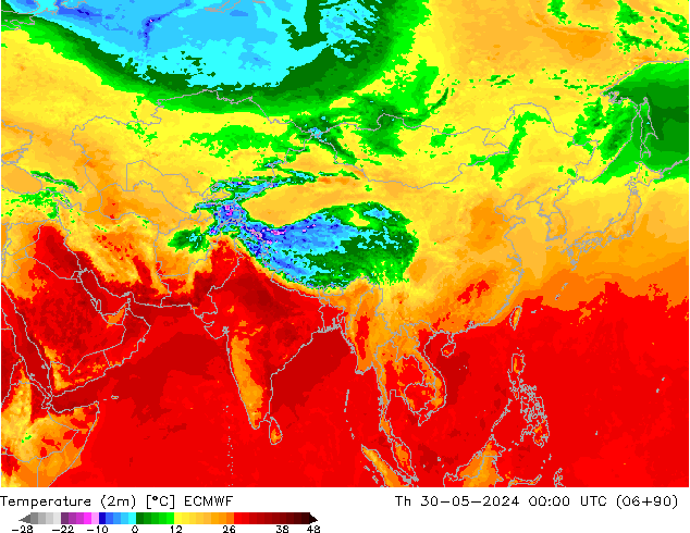 Temperatura (2m) ECMWF gio 30.05.2024 00 UTC