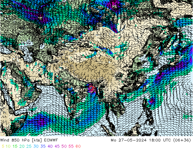 ветер 850 гПа ECMWF пн 27.05.2024 18 UTC