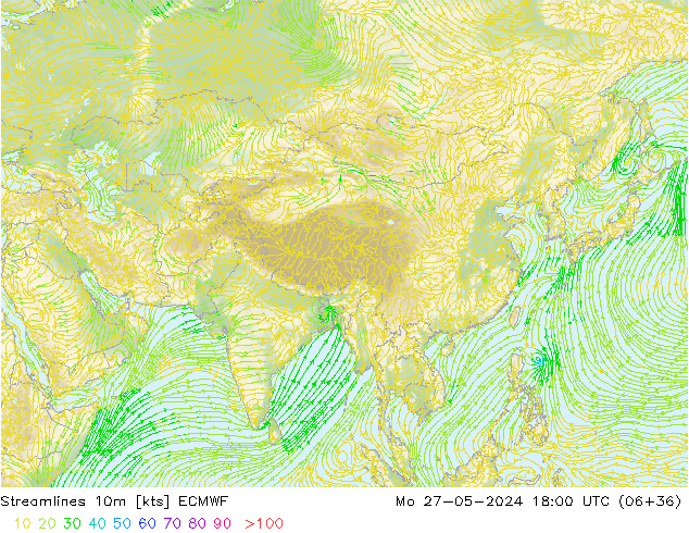 Streamlines 10m ECMWF Mo 27.05.2024 18 UTC