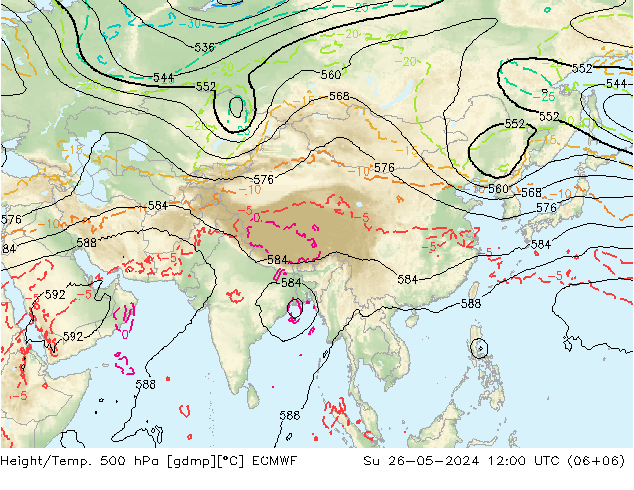 Z500/Rain (+SLP)/Z850 ECMWF Dom 26.05.2024 12 UTC