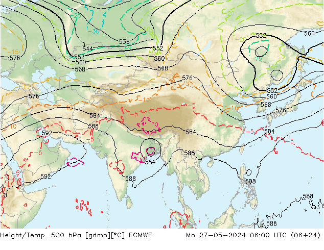 Z500/Rain (+SLP)/Z850 ECMWF Mo 27.05.2024 06 UTC