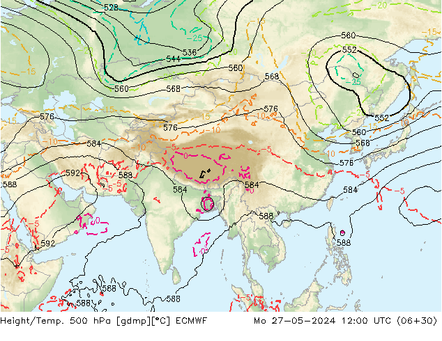 Z500/Rain (+SLP)/Z850 ECMWF lun 27.05.2024 12 UTC