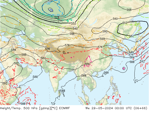 Z500/Rain (+SLP)/Z850 ECMWF  29.05.2024 00 UTC