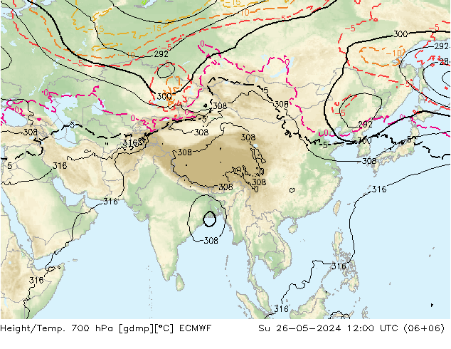 Géop./Temp. 700 hPa ECMWF dim 26.05.2024 12 UTC