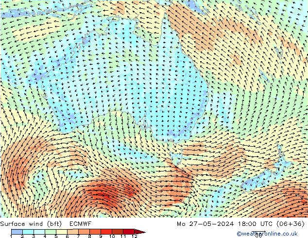 Vent 10 m (bft) ECMWF lun 27.05.2024 18 UTC