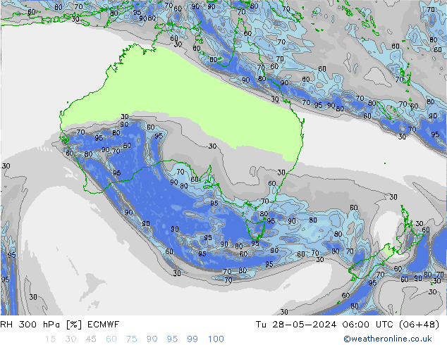 RH 300 hPa ECMWF Út 28.05.2024 06 UTC