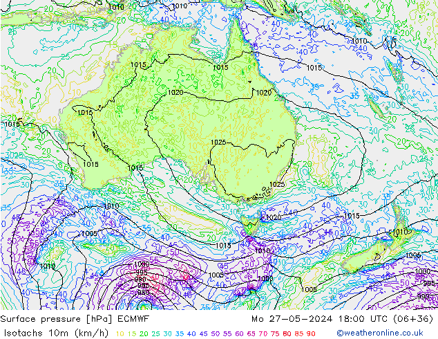 Isotachs (kph) ECMWF Mo 27.05.2024 18 UTC