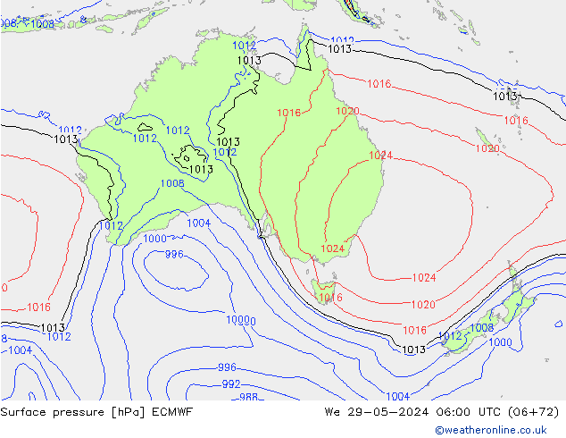 pressão do solo ECMWF Qua 29.05.2024 06 UTC