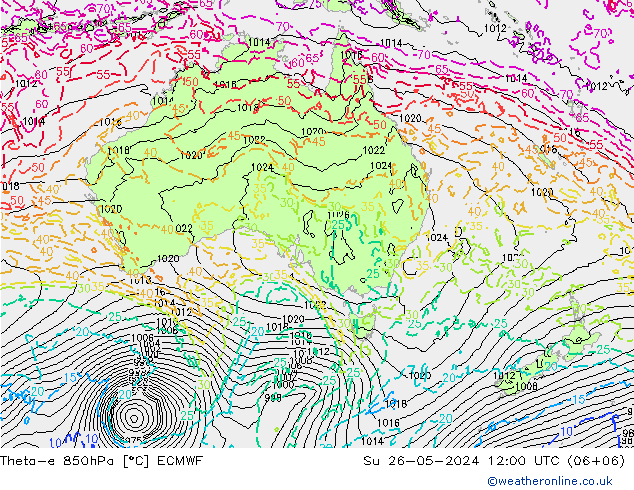 Theta-e 850hPa ECMWF zo 26.05.2024 12 UTC