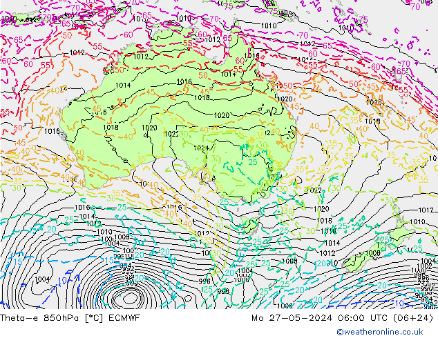 Theta-e 850hPa ECMWF Mo 27.05.2024 06 UTC