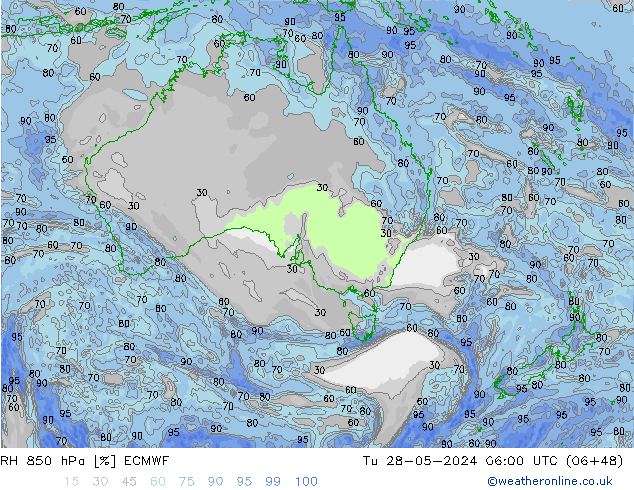 RH 850 hPa ECMWF wto. 28.05.2024 06 UTC